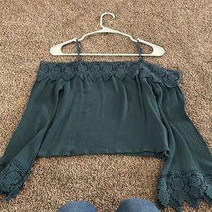 Blue/green off the shoulder long sleeve shirt in size S
